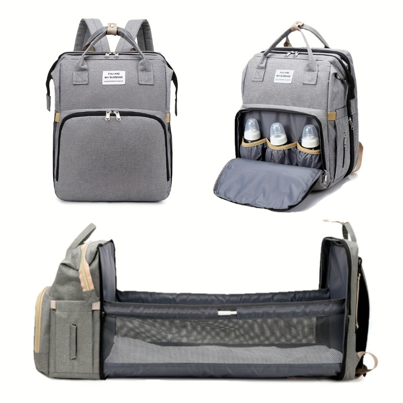 Diaper Bag Backpack - 세련된 접이식 아기 침대 겸용 엄마