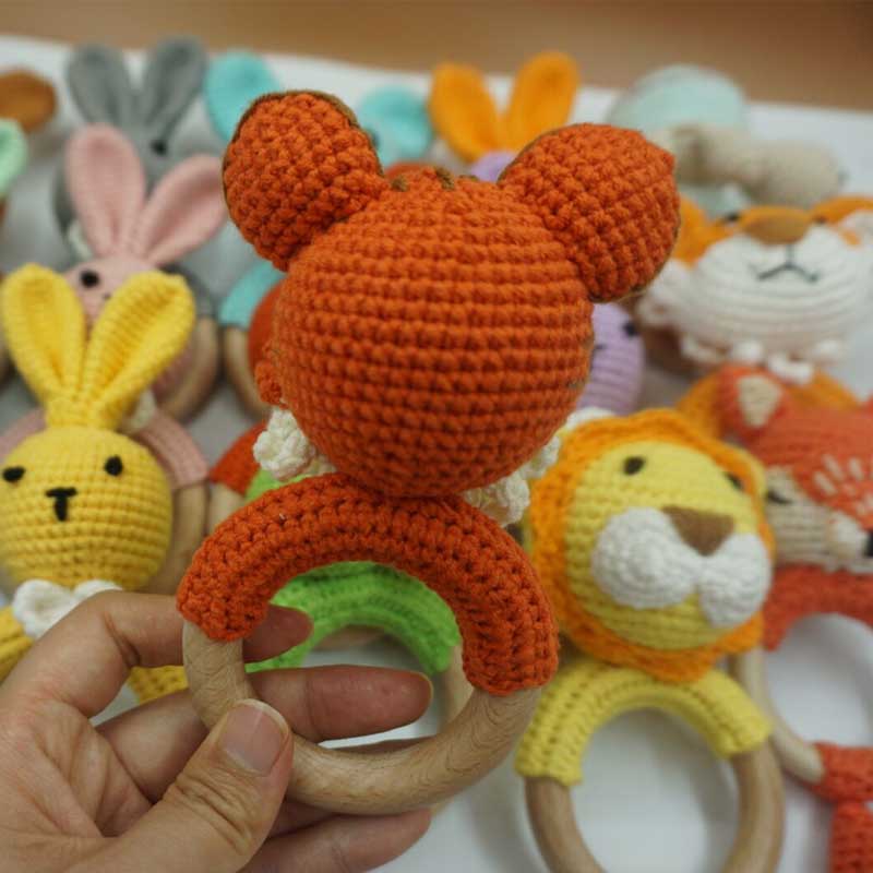 1PC 토끼 호랑이 사자 크로 셰 뜨개질 딸랑이 팔찌  - Baby Products Photos 리뷰 및 가격